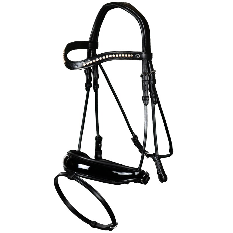 Round Sewn Double Bridle - Black/Laquer