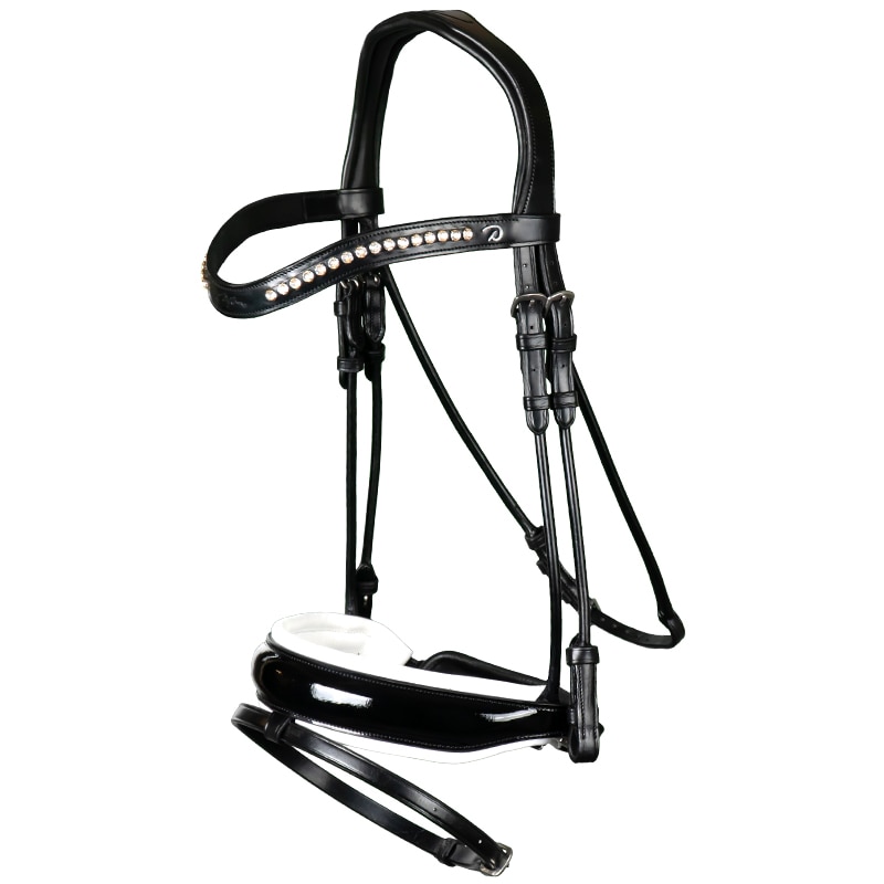 Round Sewn Bridle - Black/White/Laquer