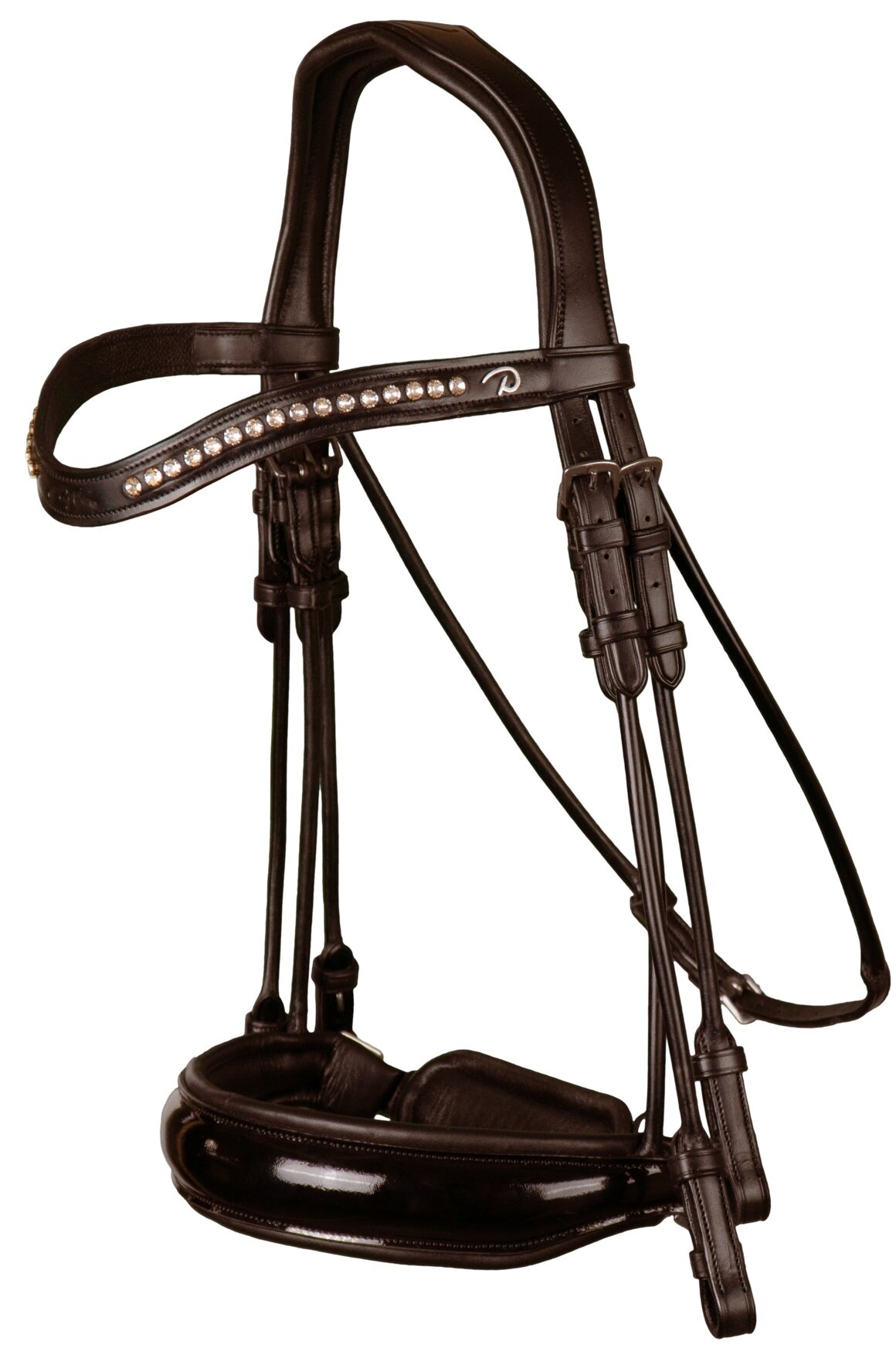 Round Sewn Double Bridle - Brown/Patent