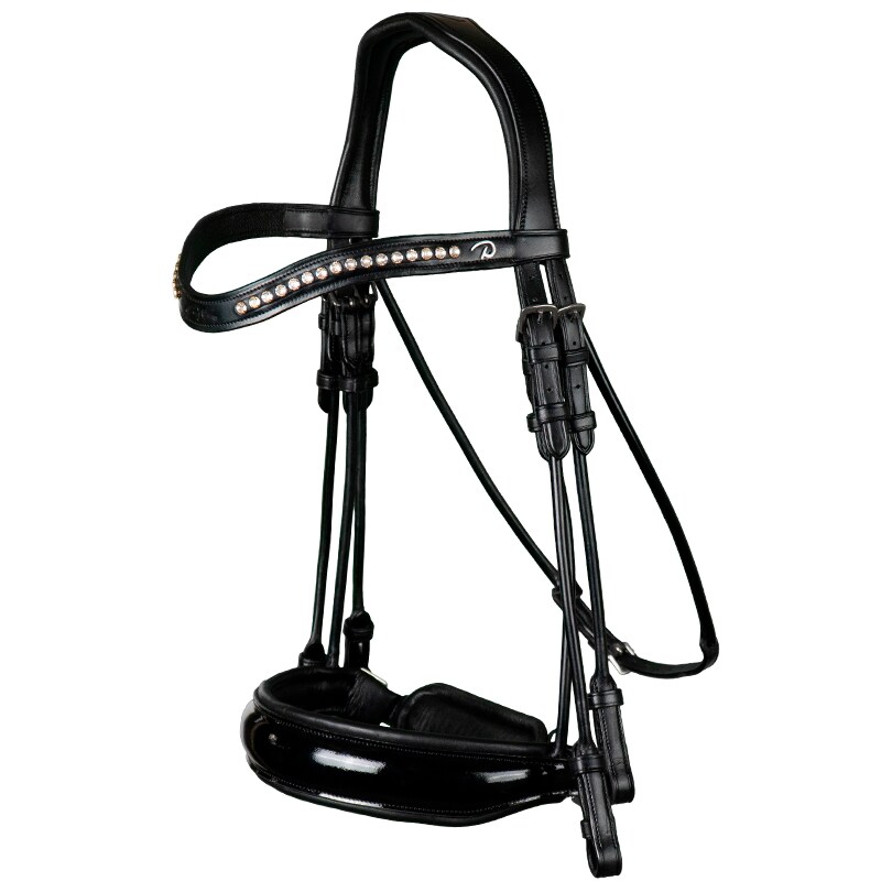 Round Sewn Double Bridle - Black/Laquer