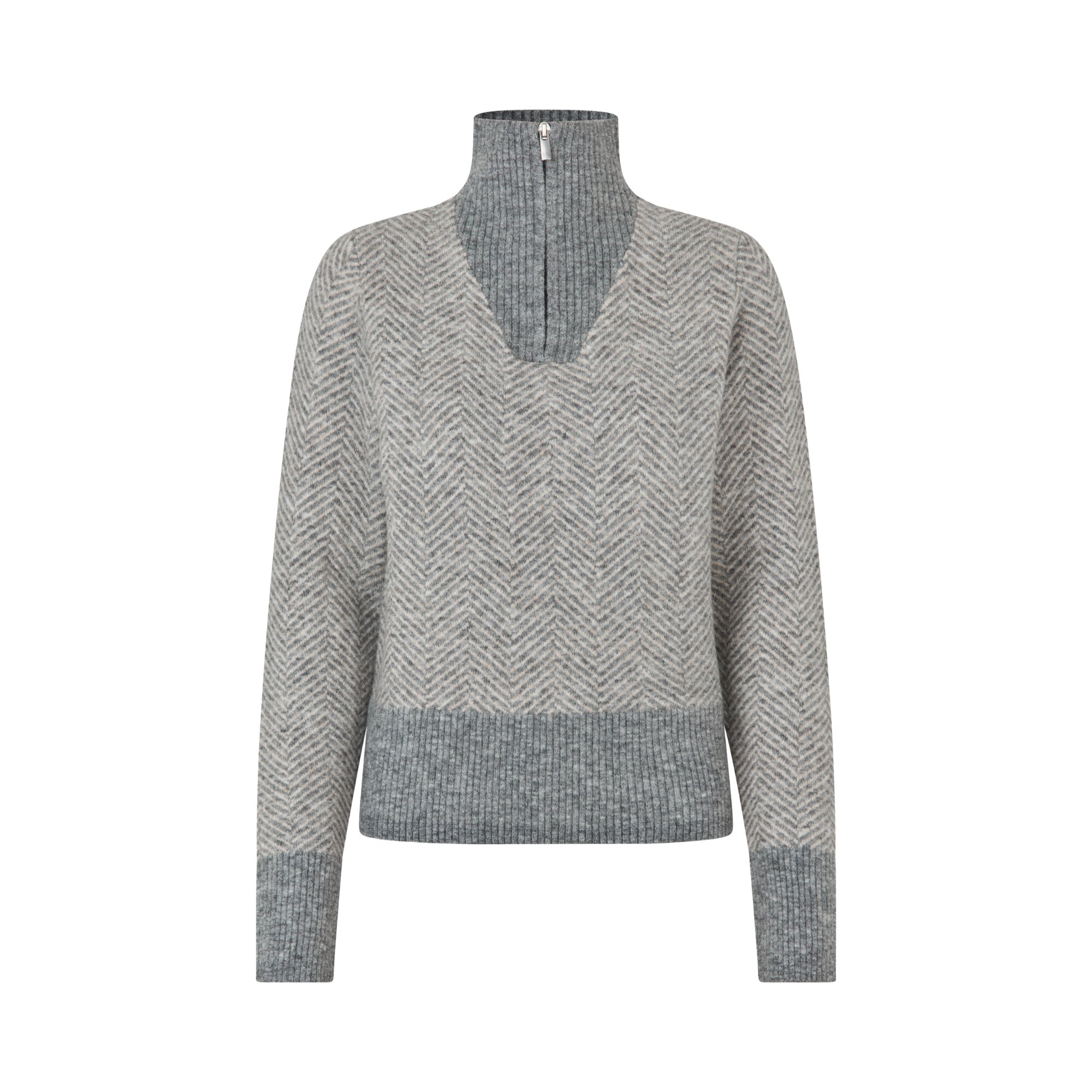 KLAudrey Knitted Half Zip Sweater - Light Grey Melange