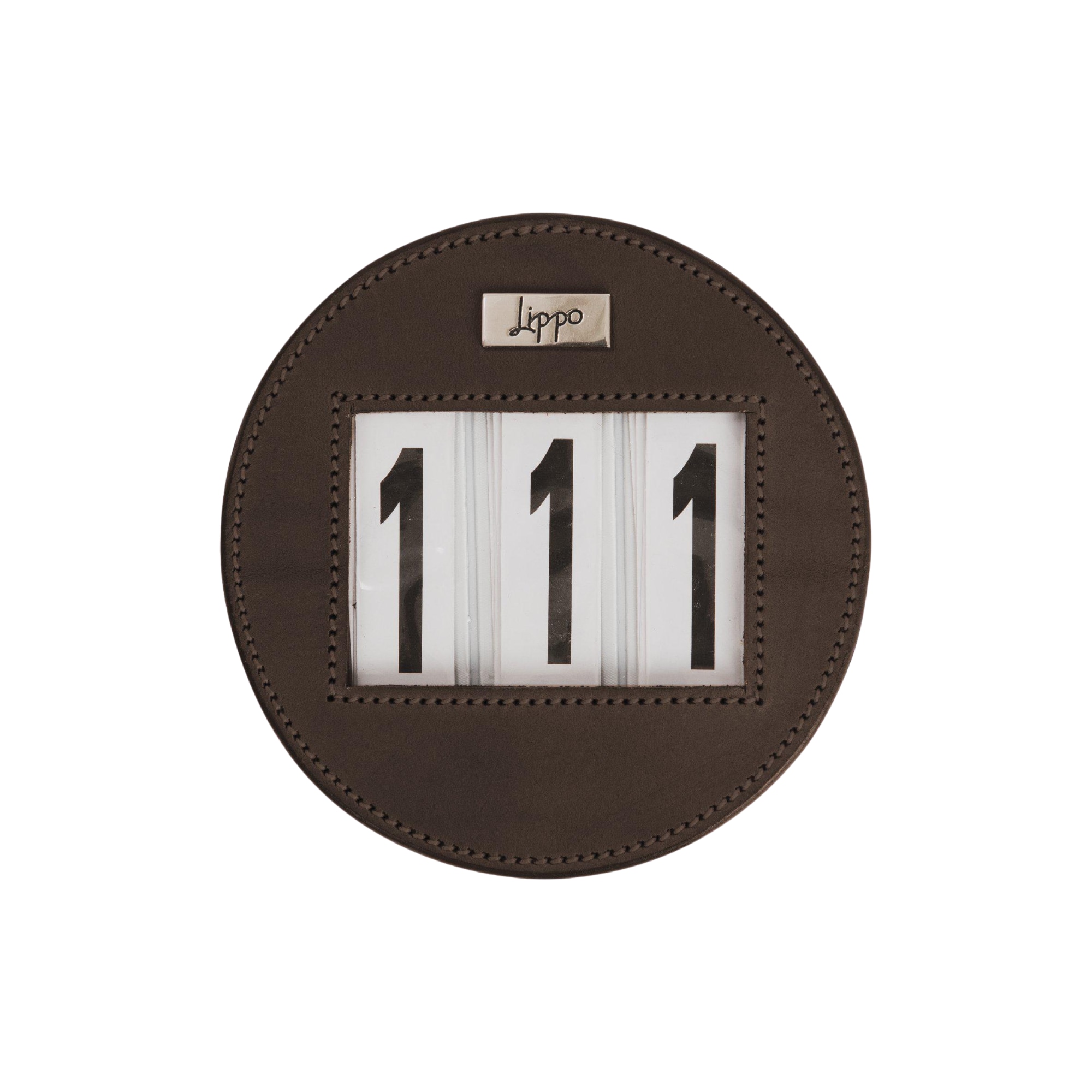 Round Number Holder Leather- Brown/Silver