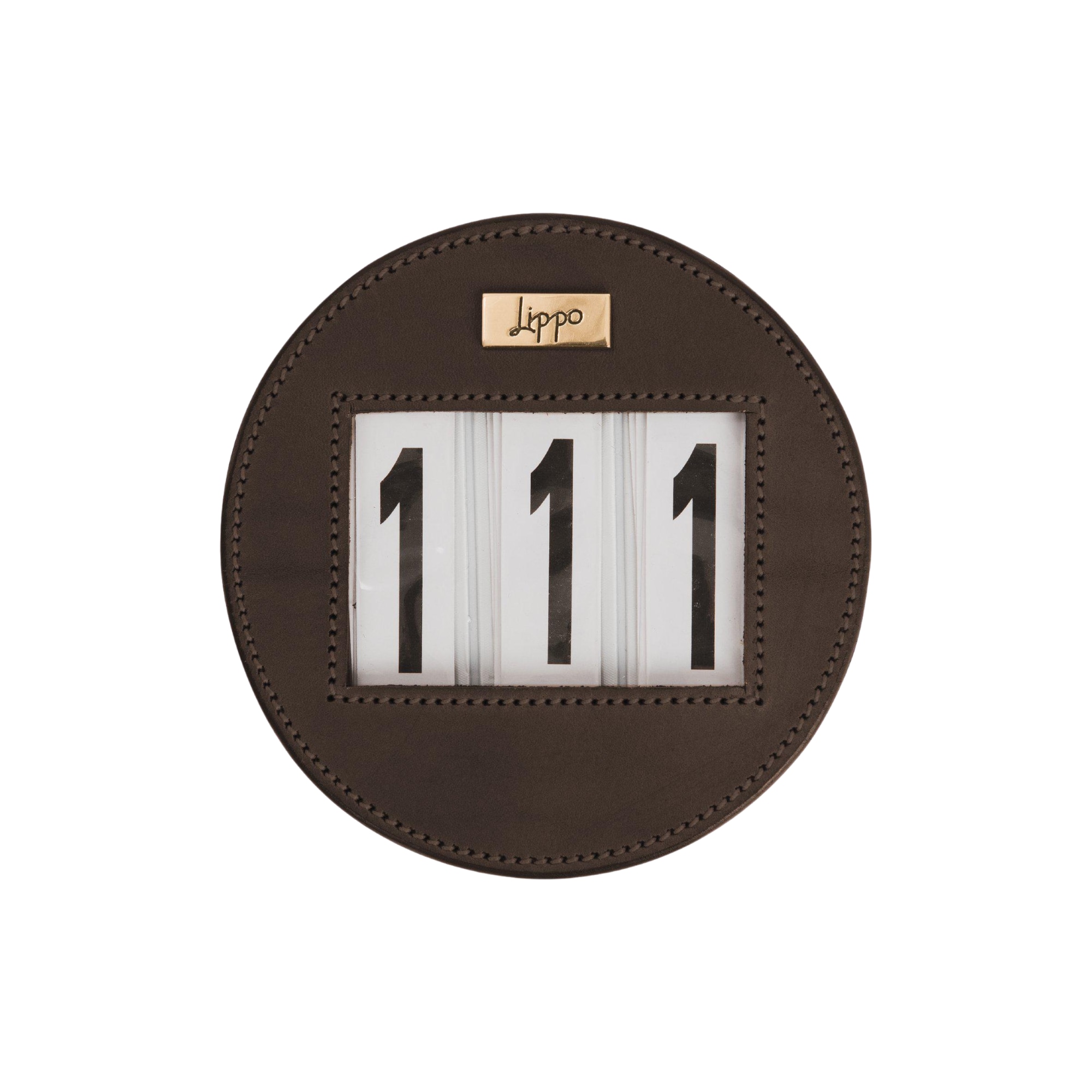 Round Number Holder Leather - Brown/Guld
