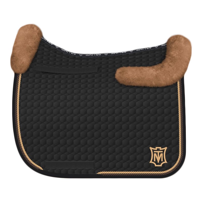 EA Mattes Sheepskin Dressage Saddle Pad - Black/Honey Logo