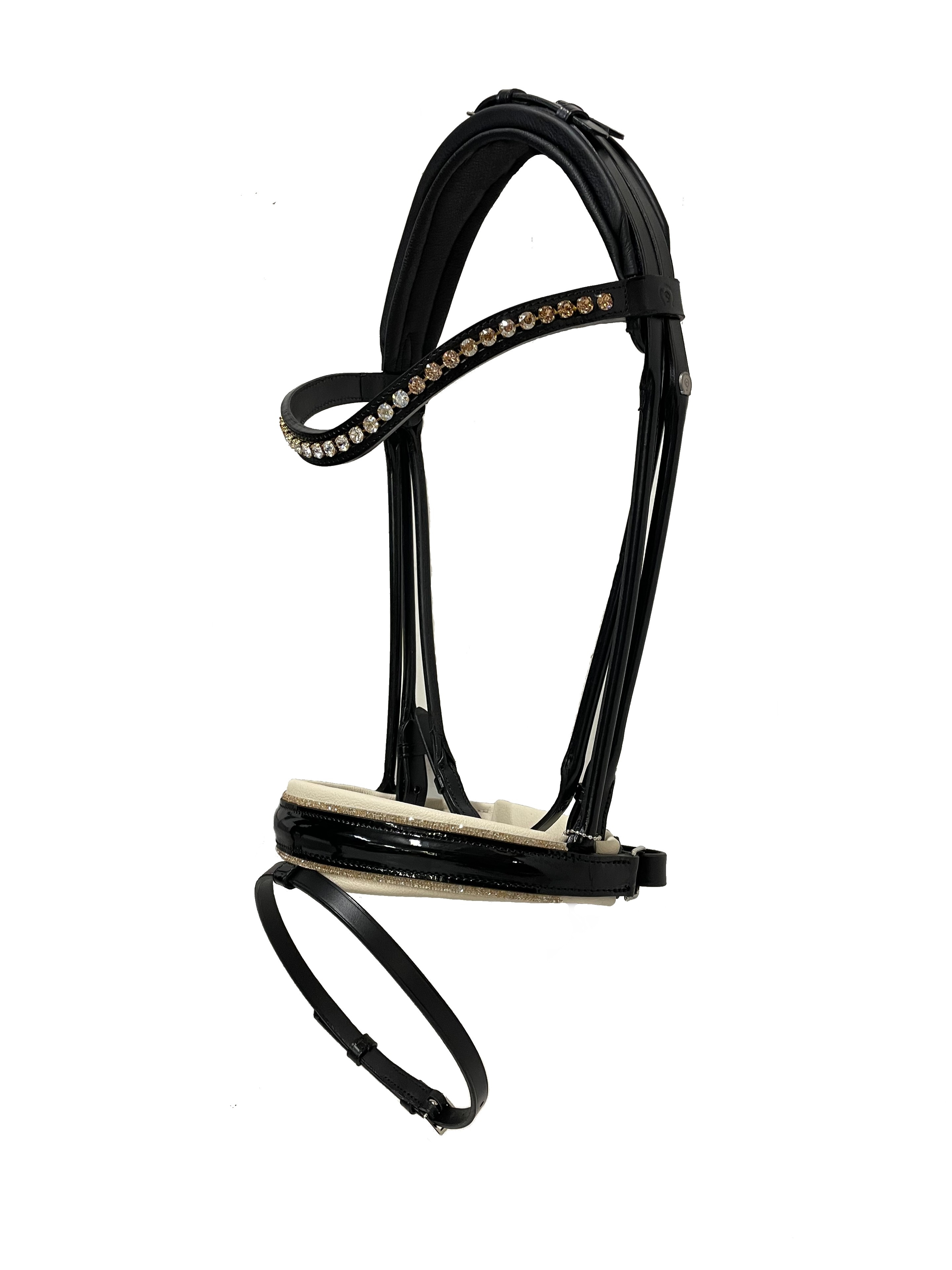 Round Sewn Bridle OS FG - Black/Pat/Silk - Topaz Sh