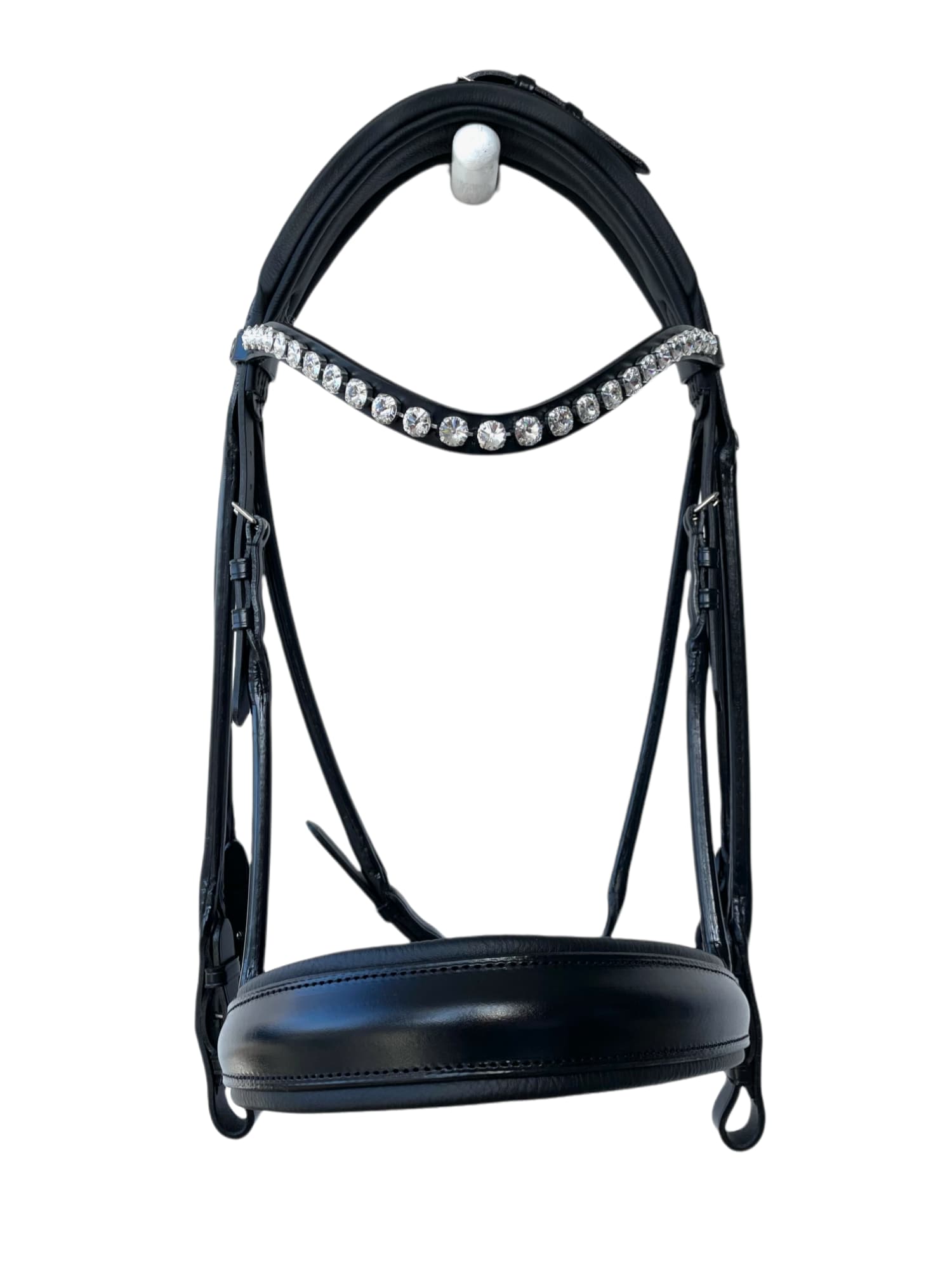 Round Sewn double bridle FG - Black - Crystal