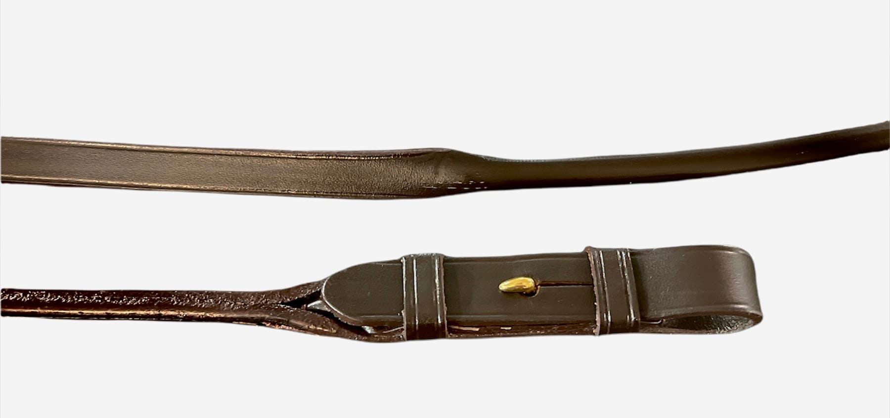 Flat round sewn leather reins - Brown/Brass