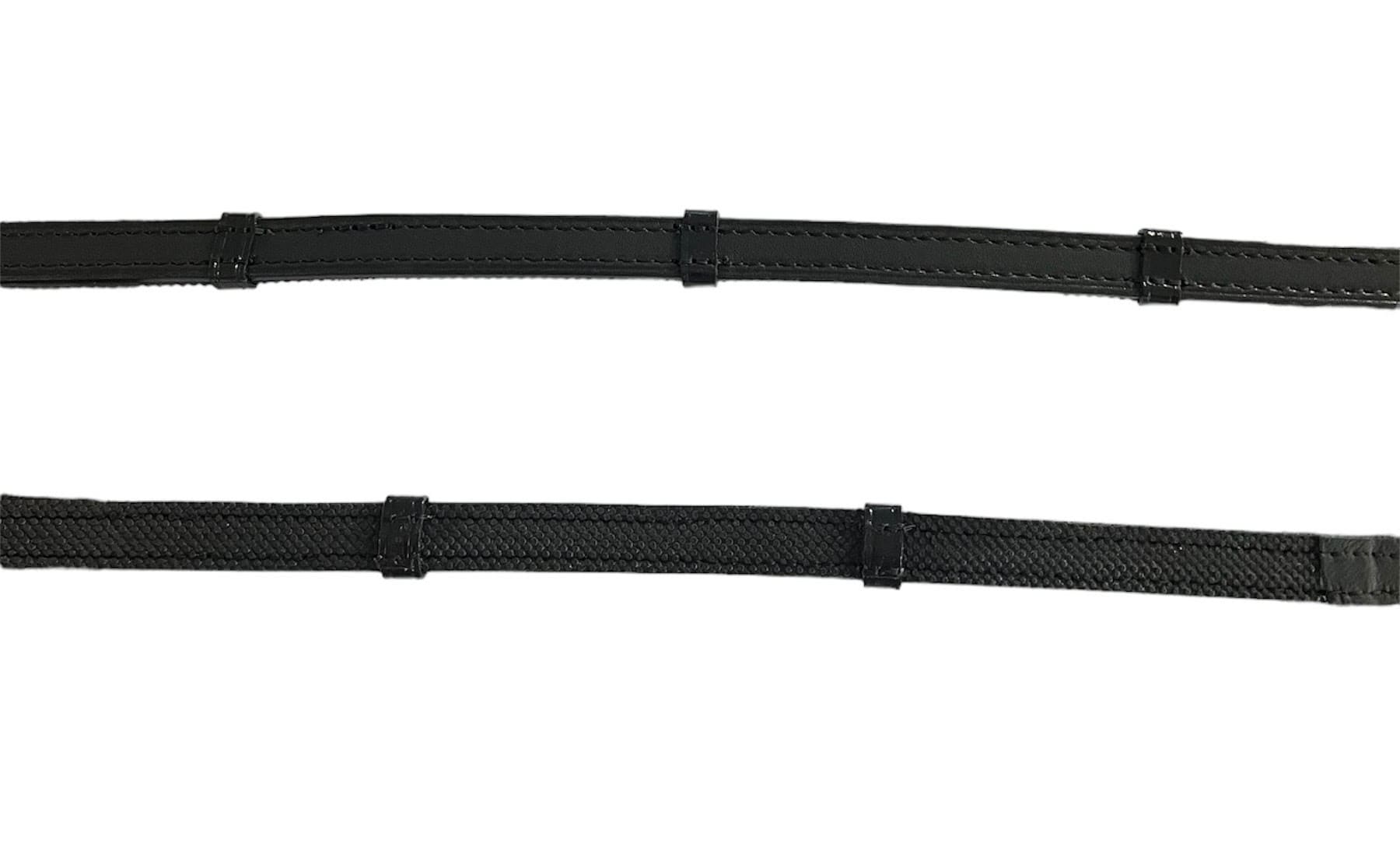 Round sewn Leather/Rubber reins - Black - 16mm