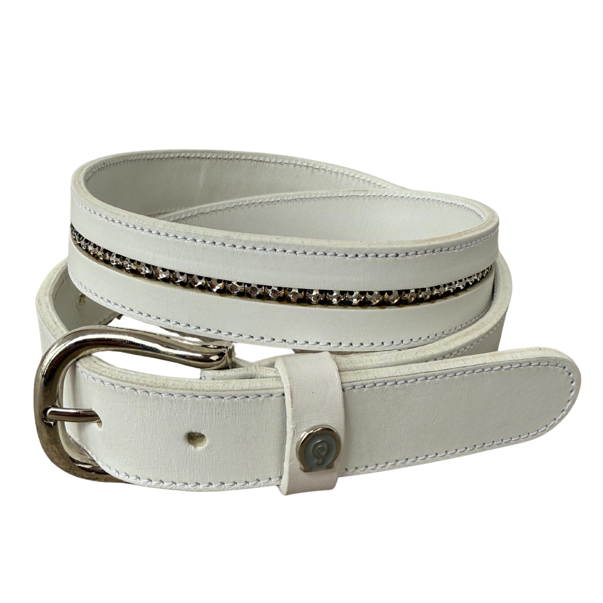Belt with rhinestones stripe - White
