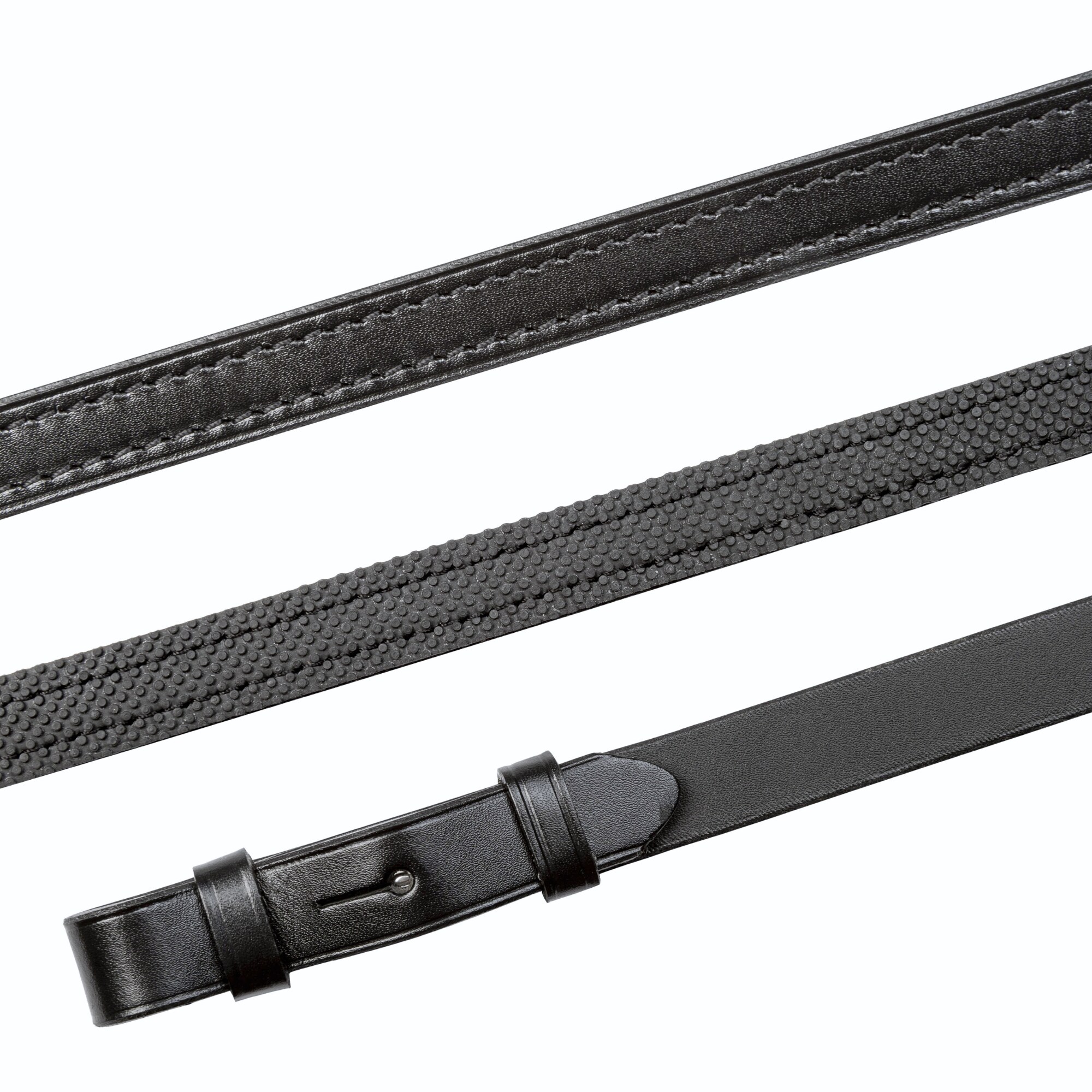 Flat Leather/Rubber Reins - Black