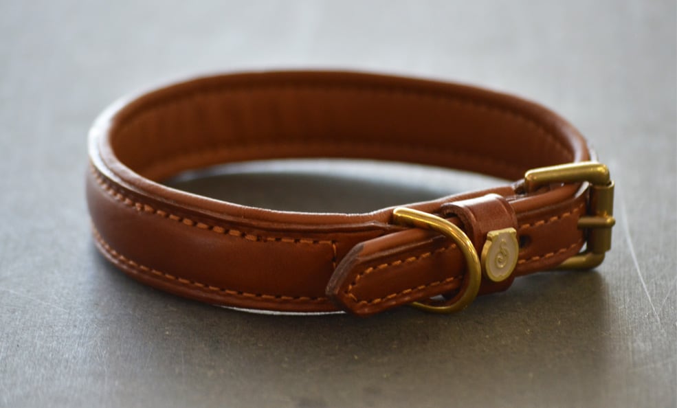 Dog-collar in leather - Havanna