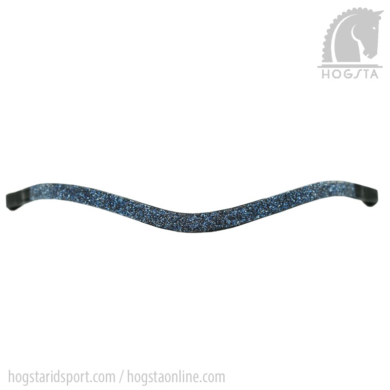 Svart bågformat läderpannband med blå stenkross från Otto Schumacher Hogsta Ridsport.