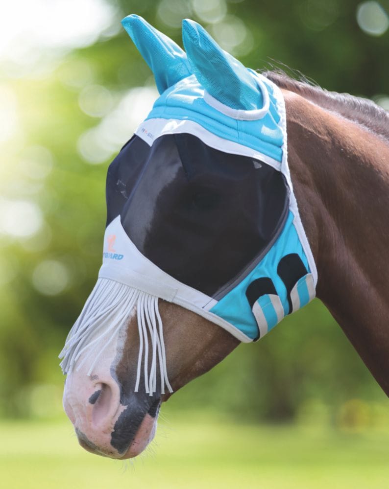 Fringed Fly Mask With Ears - Teal/Grey