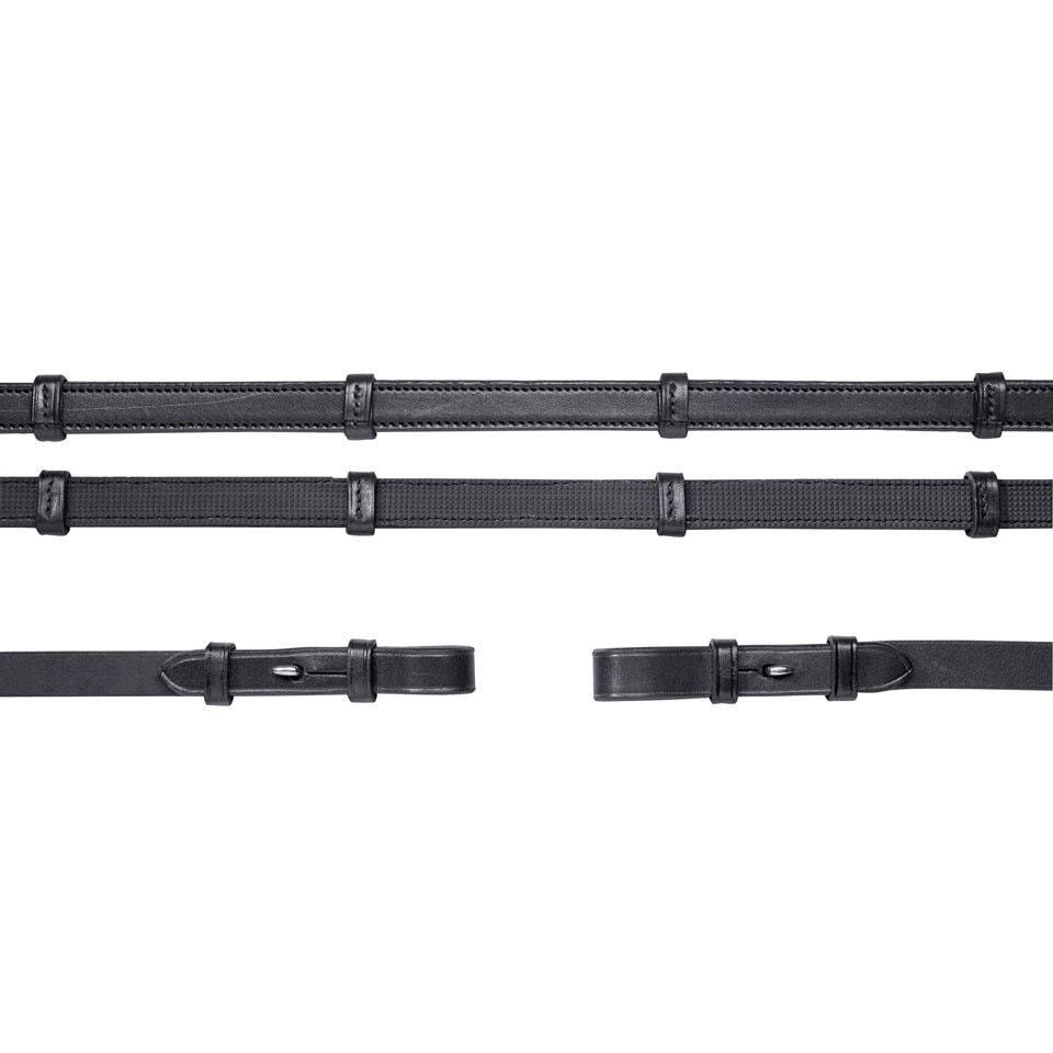 Leather reins with stoppers - Black/Silver - Pony