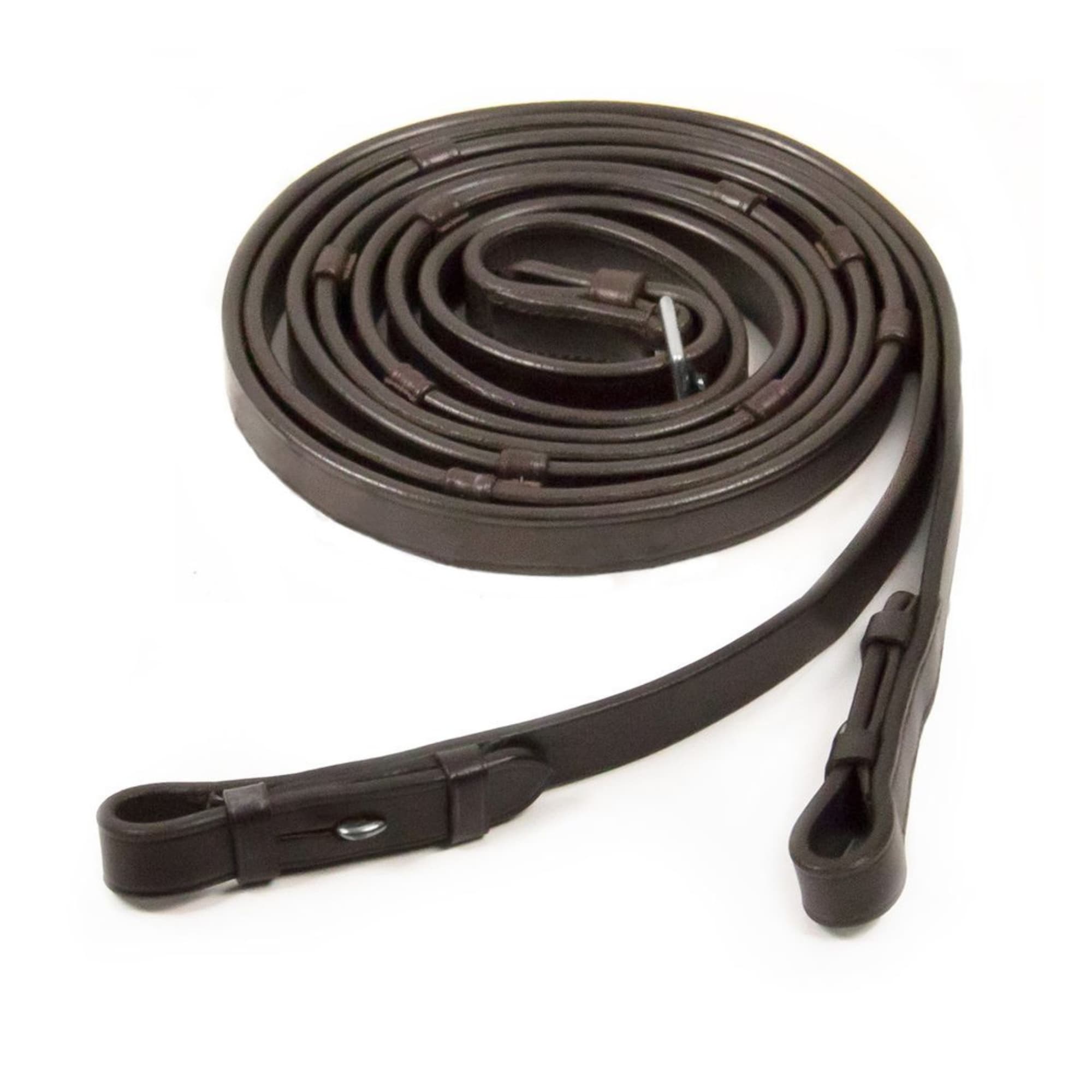 Leather Reins Hook & Stud - Espresso/Silver